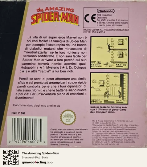 The Amazing Spider-Man Game Boy, PAL box back