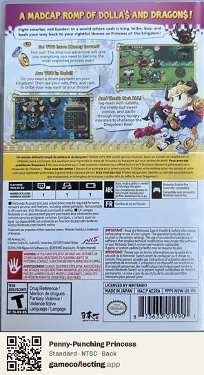 Penny-Punching Princess Nintendo Switch, NTSC box back