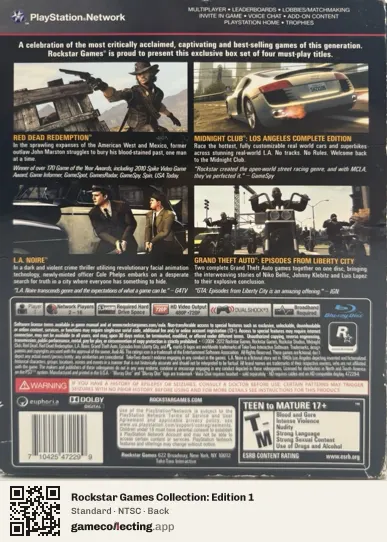 Rockstar Games Collection: Edition 1 PlayStation 3, NTSC box back