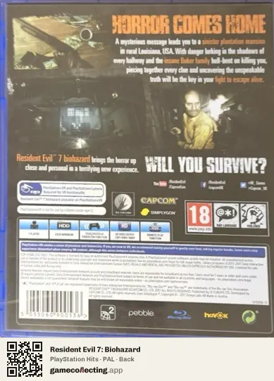 Resident Evil 7: Biohazard PlayStation 4, PAL box back