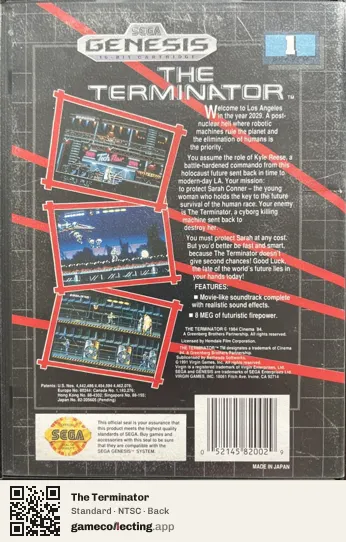 The Terminator Sega Mega Drive / Genesis, NTSC box back