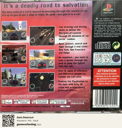 Auto Destruct PlayStation, PAL box back
