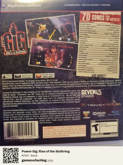 Power Gig: Rise of the SixString PlayStation 3, NTSC box back
