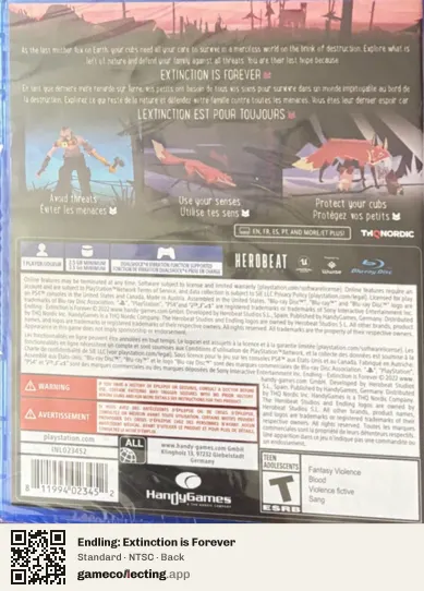 Endling: Extinction is Forever PlayStation 4, NTSC box back