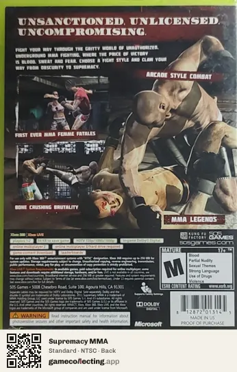 Supremacy MMA Xbox 360, NTSC box back