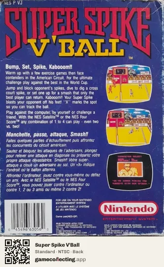 Super Spike V'Ball Nintendo Entertainment System, NTSC box back