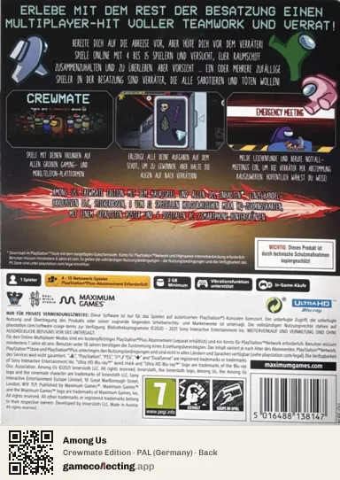 Among Us PlayStation 5, Germany box back