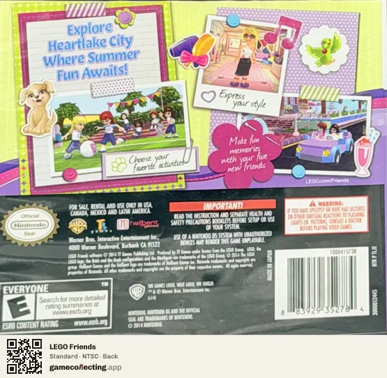 LEGO Friends Nintendo DS, NTSC box back