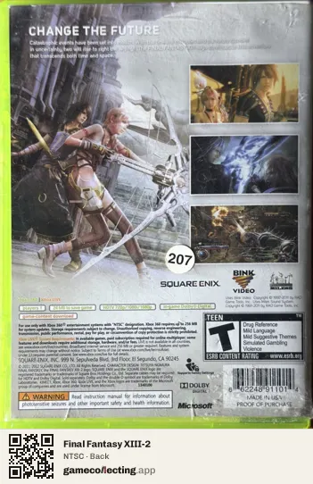 Final Fantasy XIII-2 Xbox 360, NTSC box back