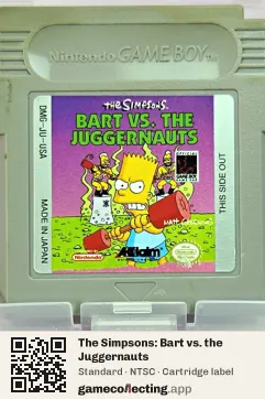The Simpsons: Bart vs. the Juggernauts Game Boy, NTSC cartridge label