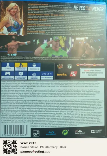 WWE 2K19 PlayStation 4, Germany box back