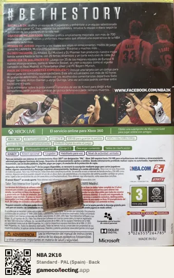 NBA 2K16 Xbox 360, Spain box back