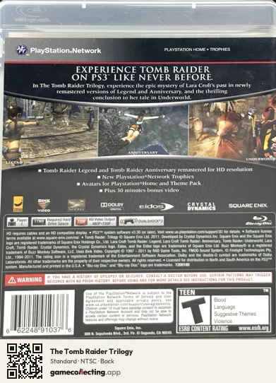 The Tomb Raider Trilogy PlayStation 3, NTSC box back