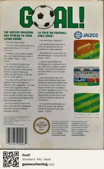 Goal! Nintendo Entertainment System, PAL box back