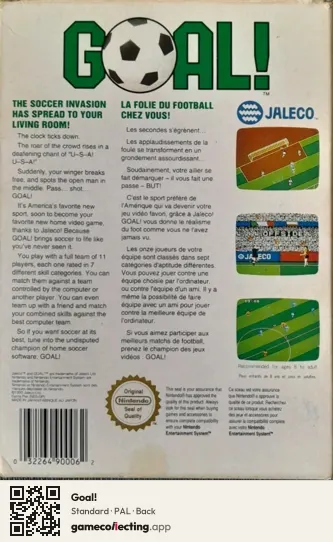 Goal! Nintendo Entertainment System, PAL box back