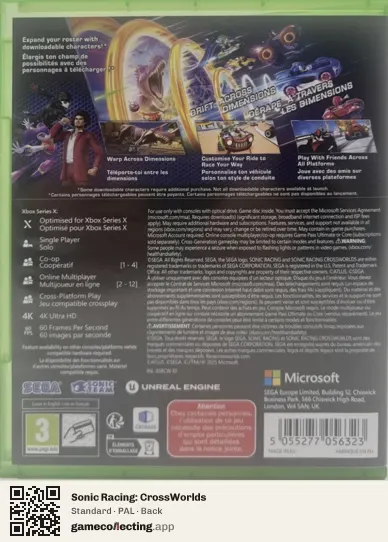 Sonic Racing: CrossWorlds Xbox Series X, PAL box back