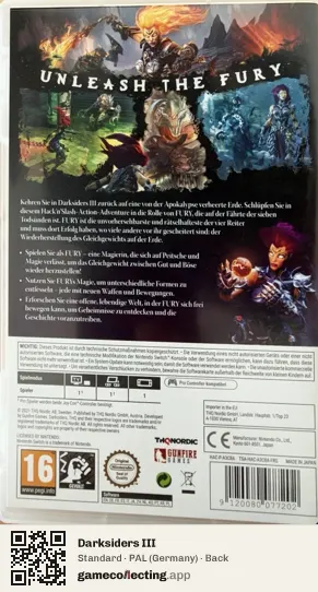 Darksiders III Nintendo Switch, Germany box back