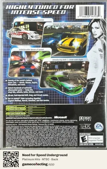 Need for Speed Underground Xbox, NTSC box back