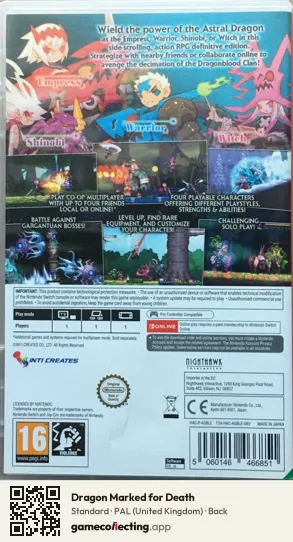Dragon Marked for Death Nintendo Switch, United Kingdom box back