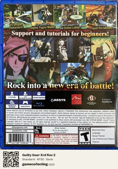 Guilty Gear Xrd Rev 2 PlayStation 4, NTSC box back