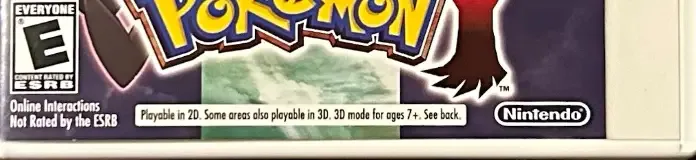 Pokémon Y, the ESRB box on its front