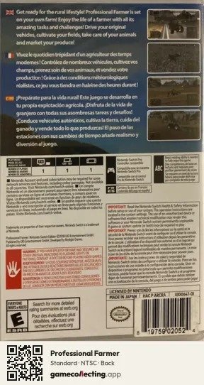 Professional Farmer Nintendo Switch, NTSC box back