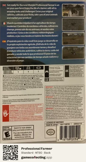 Professional Farmer Nintendo Switch, NTSC box back