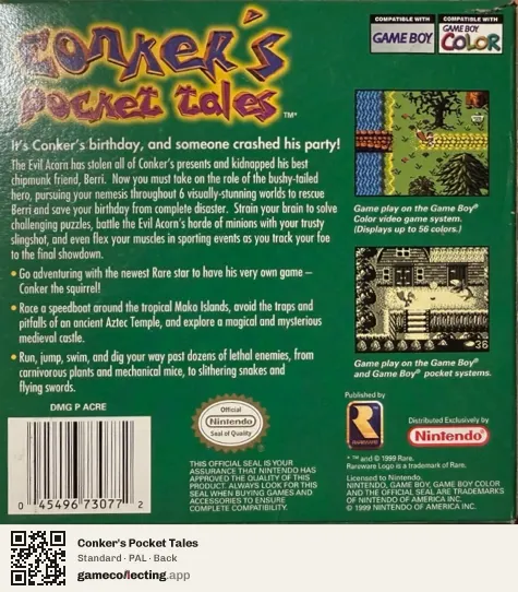 Conker's Pocket Tales Game Boy Color, PAL box back
