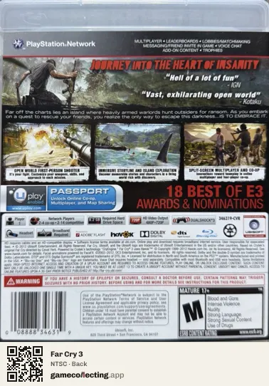 Far Cry 3 PlayStation 3, NTSC box back