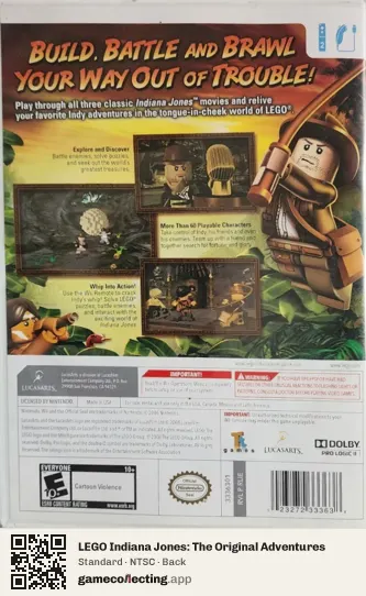 LEGO Indiana Jones: The Original Adventures Nintendo Wii, NTSC box back