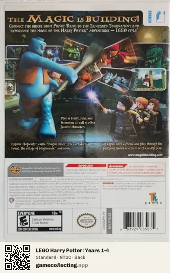 LEGO Harry Potter: Years 1-4 Nintendo Wii, NTSC box back
