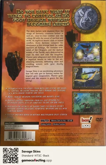 Savage Skies PlayStation 2, NTSC box back