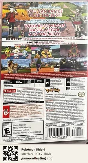 Pokémon Shield Nintendo Switch, NTSC box back