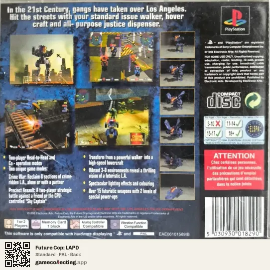 Future Cop: LAPD PlayStation, PAL box back
