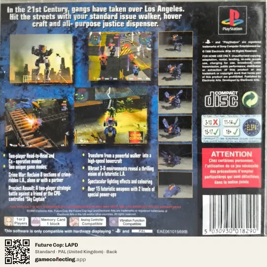 Future Cop: LAPD PlayStation, United Kingdom box back