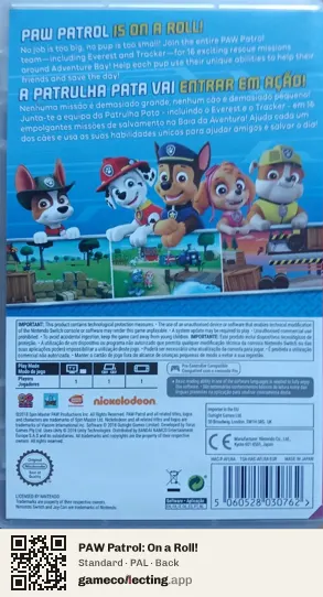 PAW Patrol: On a Roll! Nintendo Switch, PAL box back