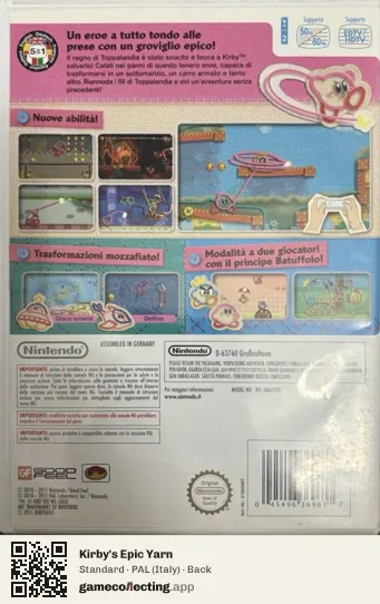 Kirby's Epic Yarn Nintendo Wii, Italy box back
