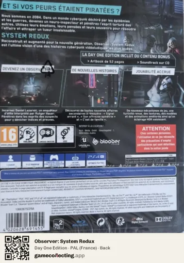 Observer: System Redux PlayStation 4, France box back