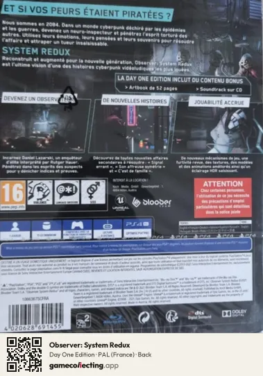 Observer: System Redux PlayStation 4, France box back