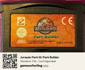 Jurassic Park III: Park Builder Game Boy Advance, PAL cartridge label