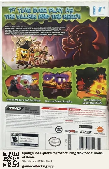 SpongeBob SquarePants featuring Nicktoons: Globs of Doom Nintendo Wii, NTSC box back