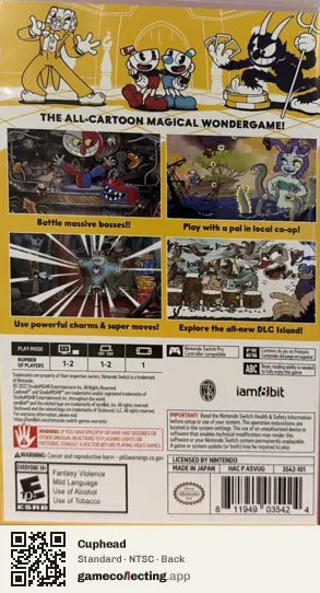 Cuphead Nintendo Switch, NTSC box back