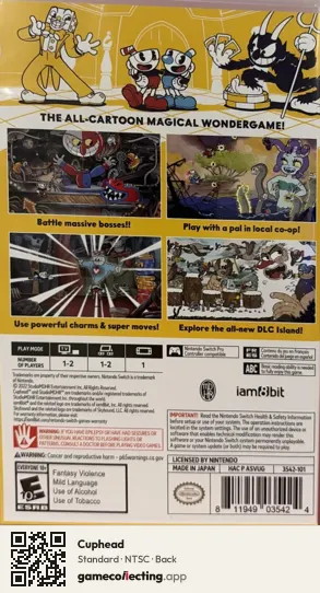 Cuphead Nintendo Switch, NTSC box back