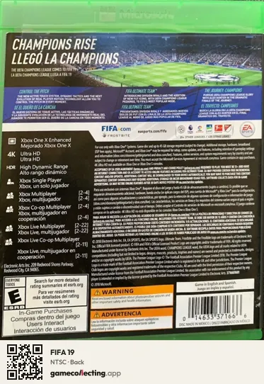 FIFA 19 Xbox One, NTSC box back
