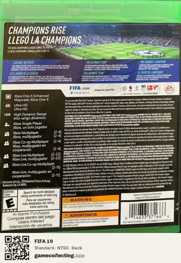FIFA 19 Xbox One, NTSC box back