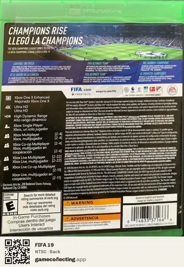 FIFA 19 Xbox One, NTSC box back