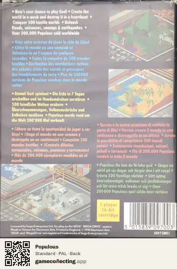 Populous Sega Mega Drive / Genesis, PAL box back