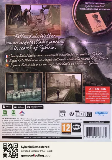 Syberia Remastered PlayStation 5, PAL box back