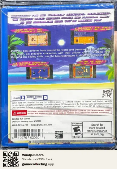 Windjammers PlayStation Vita, NTSC box back