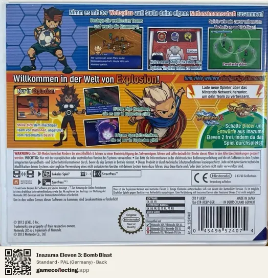 Inazuma Eleven 3: Bomb Blast Nintendo 3DS, Germany box back